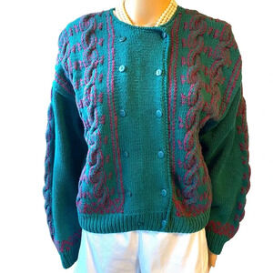 Robert Scott Rare Y2K Chunky Cable Knit Double Breasted Sweater Women Size M/L